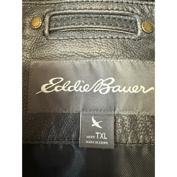 EDDIE BAUER - Men's Black Buffalo Leather Jacket - Size TXL - X-Large Tall - Picture 9 of 9